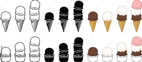 Hard Scoop Ice Cream Cones & Cups Clipart Stock Vector | Adobe Stock