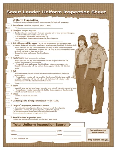 Scout Leader Uniform Inspection Sheet printable pdf download