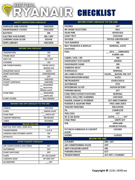 Ryanair Checklist | Aircraft Flight Control System | Landing Gear