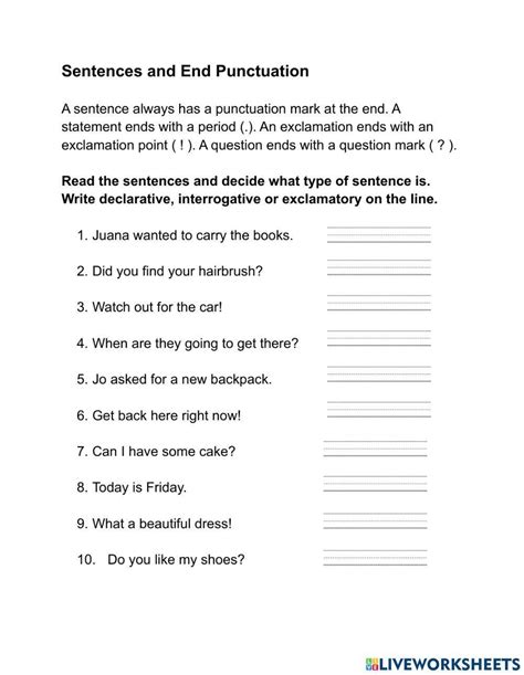 Declarative, interrogative and exclamatory sentences worksheet ...