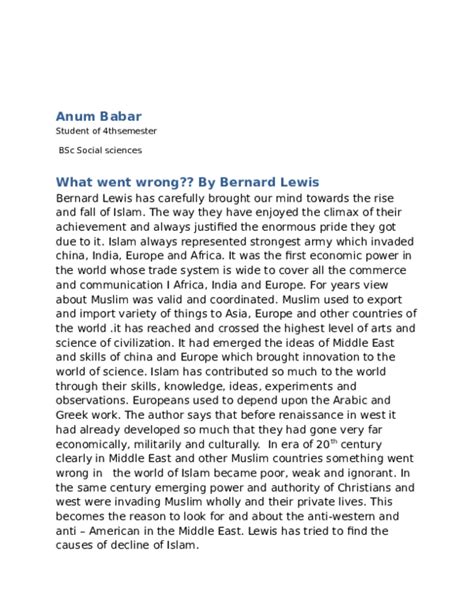 (DOC) Review of book "what went wrong" by bernard lewis