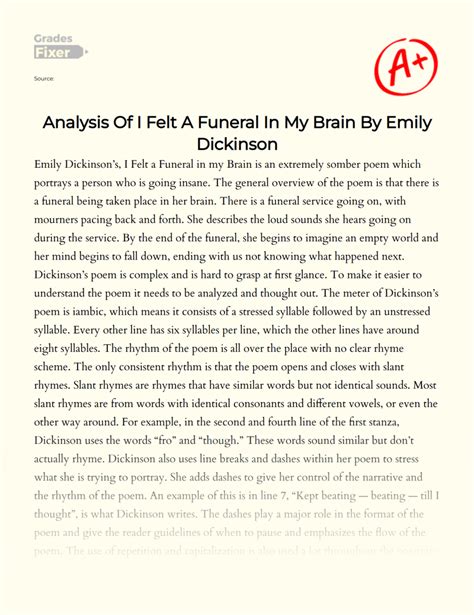 Analysis Of I Felt A Funeral In My Brain By Emily Dickinson: [Essay Example], 780 words GradesFixer