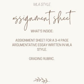 Writing: MLA Assignment Sheet by tenth grade twenty-something | TPT