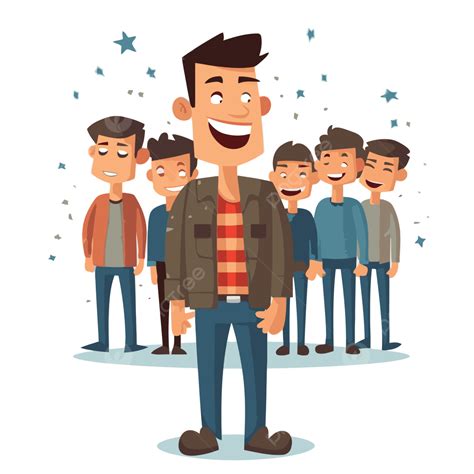 Happy Customer Vector, Sticker Clipart An Illustration Of A Man Standing With A Group Of Other ...