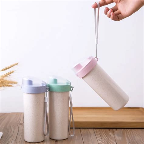 400ml Portable Sports Plastic Cup Outdoor Wheat Wheat Straw Insulated ...