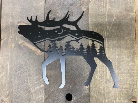 Elk Metal Art Wall Hanging, Elk Hunter Gift, the Great Outdoors, Elk Metal Wall Accent, Bull Elk ...