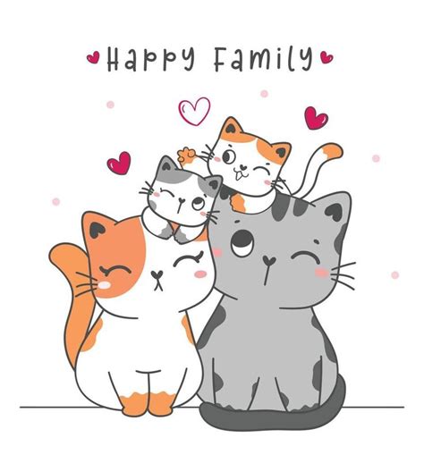 Cute Family Kitty Cat Cartoon Vector Illustration