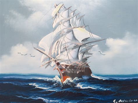 Clipper Ship Oil Painting C. Million Nautical Art Canvas Signed Framed ...