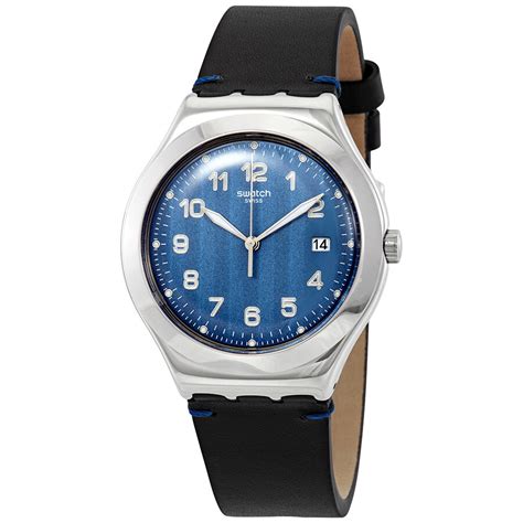 Swatch Cotes Blue Blue Dial Black Leather Men's Watch YWS438 7610522791886 - Watches, Other ...