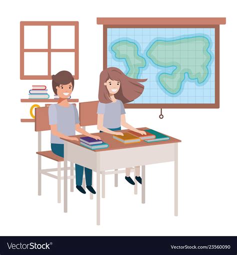 Young students in geography classroom Royalty Free Vector