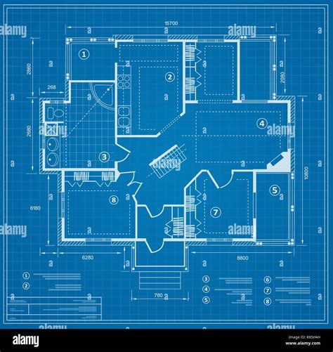 Blueprint house plan drawing. Figure of the jotting sketch of the construction and the ...