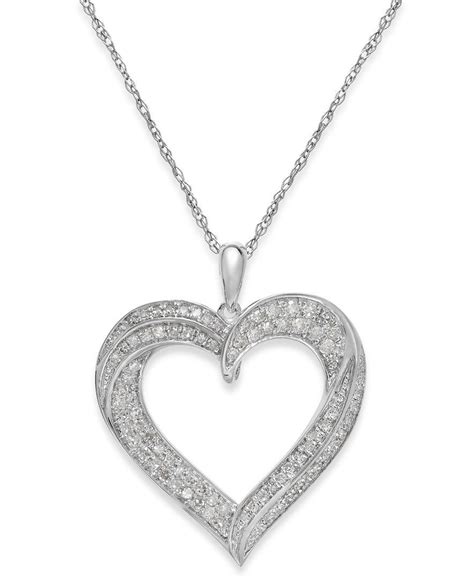 Macy's Diamond Heart Pendant Necklace In Sterling Silver (1/3 Ct. T.w ...