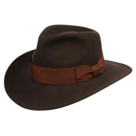 Premium Wool Felt Indiana Jones Crushable Fedora Hat w/Grosgrain Band ...