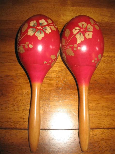 Vintage Mexican Hand Painted & Carved RED MARACAS ~ 12" Gorgeous home decor | Vintage mexican ...