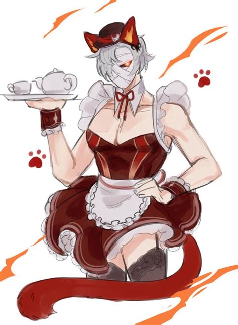 cat maid fatui skirmisher | Кошачьи ошейники, Эскизы персонажей, Иллюстрации цирка