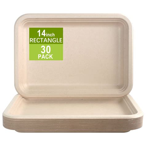 Buy BangShou 100% Biodegradable Compostable,30 Pack 14Inch Disposable Food Trays, Heavy-Duty ...