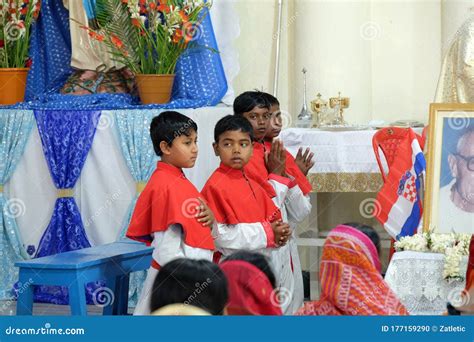 Altar Servers at Mass at Our Lady of Lourdes Church in Kumrokhali, India Editorial Image - Image ...