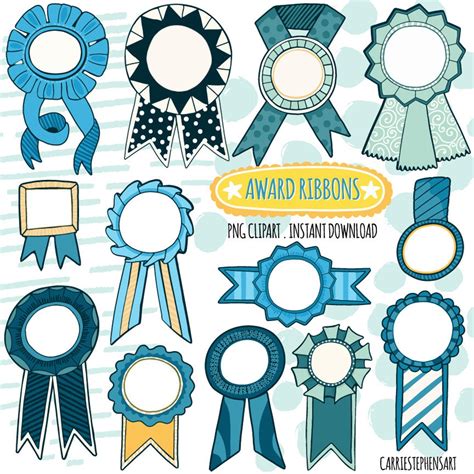 Blue Award Ribbon Clipart Graphics, Instant Download Winner Label Clip ...