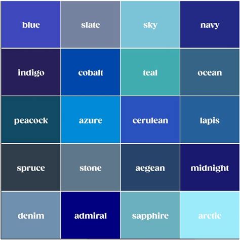 20 Shades of Blue Color Palette