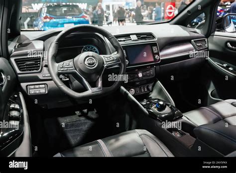 Interior of Nissan leaf electric car Stock Photo - Alamy