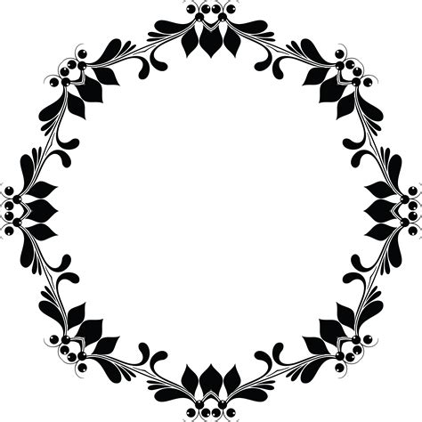 Free Clipart Of A Floral Frame - Circle Flower Frame Black And White ...