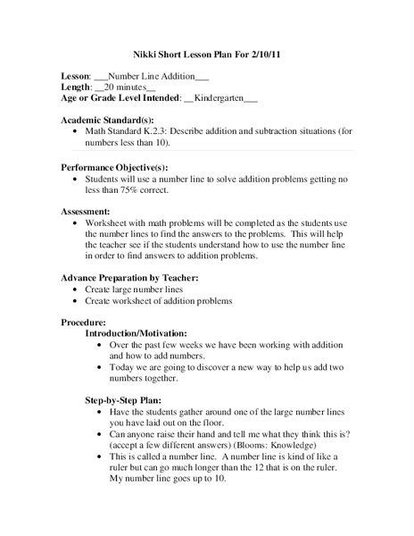 Number Line Addition Lesson Plan for Kindergarten | Lesson Planet