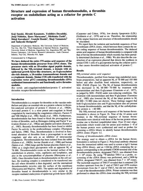 (PDF) Structure and expression of human thrombomodulin, a thrombin ...