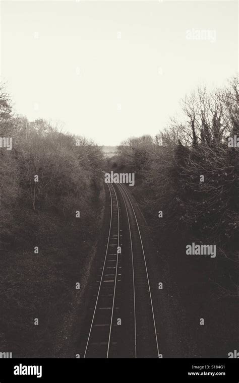 Black and white train tracks Stock Photo - Alamy