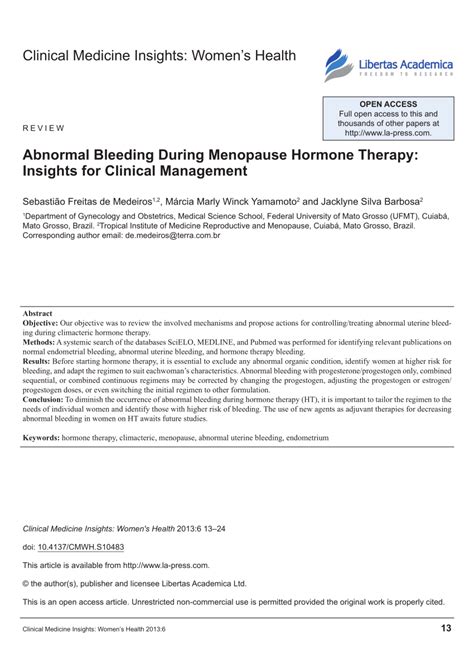 (PDF) Abnormal Bleeding During Menopause Hormone Therapy: Insights for Clinical Management