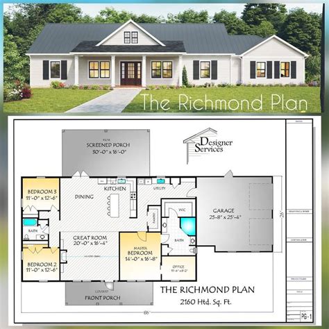 Richmond House Plan, 2160 Square Feet - Etsy | Open house plans, Ranch ...