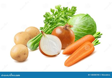 Cabbage, Carrot, Onion, Potato, Celery Isolated on White Background Stock Photo - Image of ...