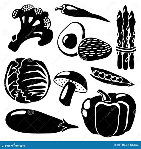 Black Vegetables Silhouettes Icons On White Backg Royalty Free Stock Photo - Image: 37614165