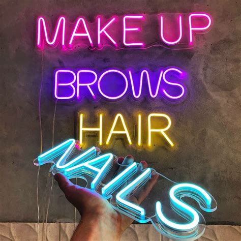 Neon Signs for Beauty Salon, Nails, Eyebrows, Makeup, Hair. Beautiful Lettering From Neon ...