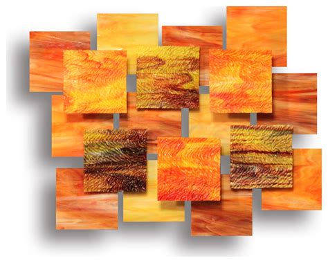 Modern Glass and Metal Wall Sculpture 3D "Autumn" AP, 19"w X 15"h X 4"d - Contemporary - Wall ...