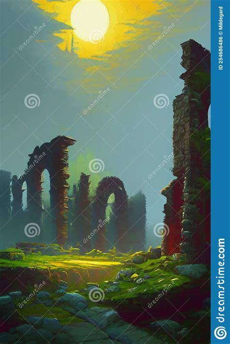 Alien Ruins - Landscape in Retro Scifi Style Stock Illustration ...