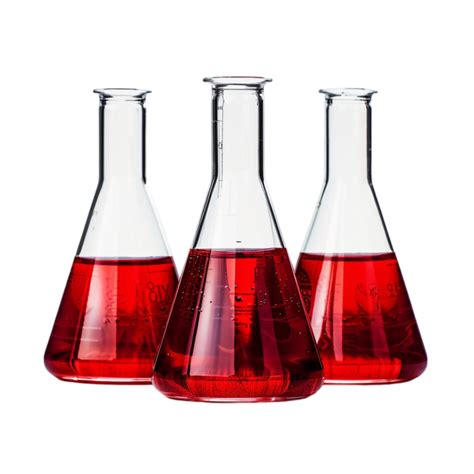 Three glass flasks with red liquid in them on transparent background. 45721150 PNG