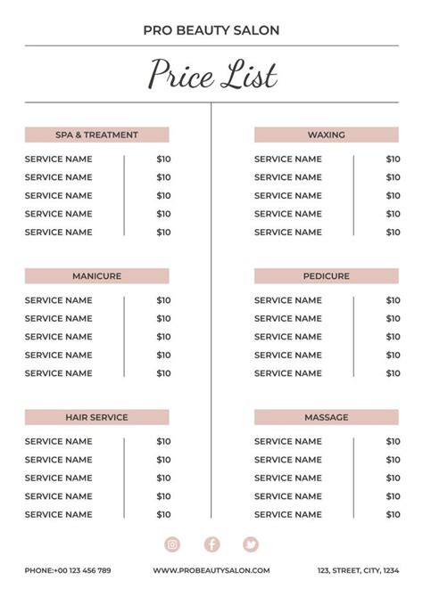 Elegant Pro Beauty Salon Price List in 2023 | Beauty salon price list, Salon price list, Price ...