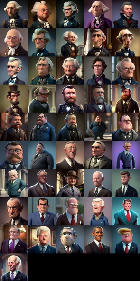 Guy Uses MidJourney AI To Create Every U.S. President As A Pixar Character