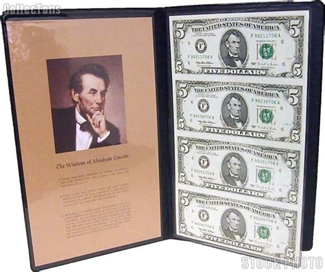 1995 Abraham Lincoln $5 Bill Uncut Currency Set (4 bills) in Portfolio ...