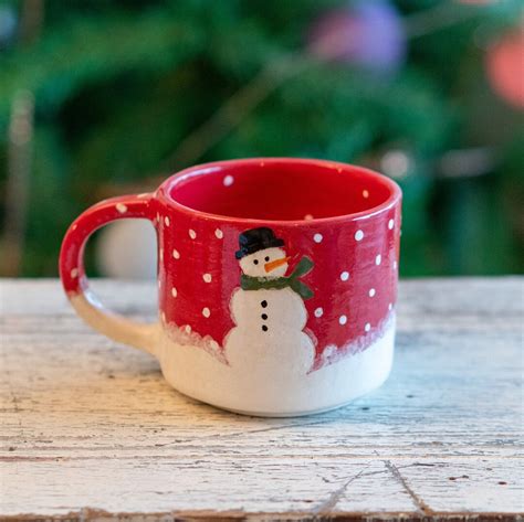 Snowman Christmas Mug, Handmade Ceramic Coffee Mug, New Year Coffee Cup - Etsy