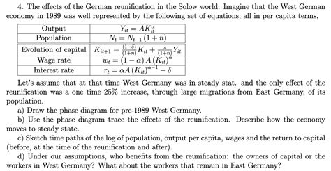 Solved 4. The effects of the German reunification in the | Chegg.com