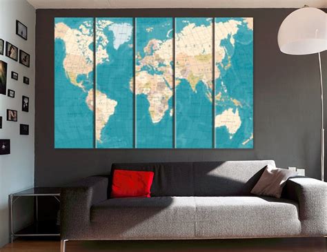 Vintage Push Pin World Map Canvas Print Office Decor Home Living Room ...