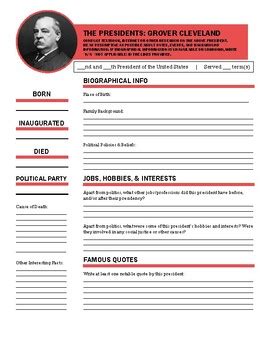 The Presidents - Grover Cleveland Biography Worksheet | TPT