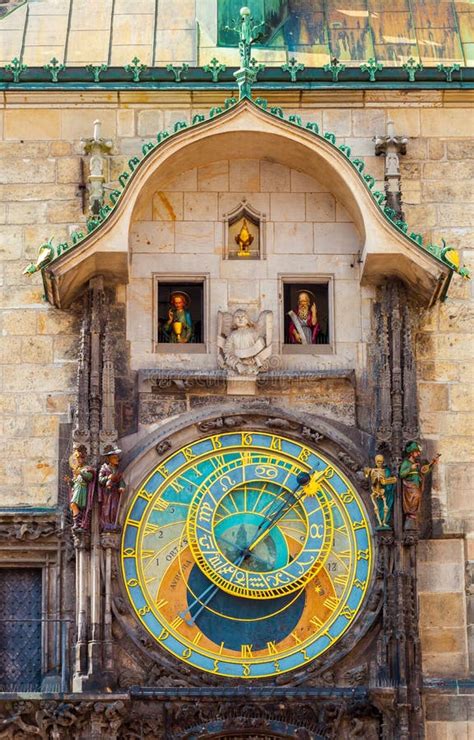 Prague Astronomical Clock in Old Town Square. Details of the Facade Closeup Stock Image - Image ...