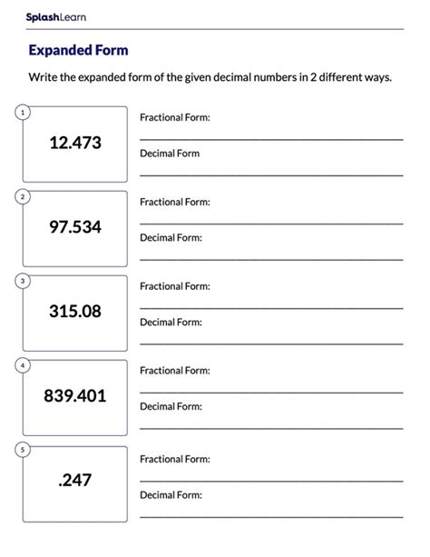 Decimals Expanded Form Worksheet - Printable Word Searches