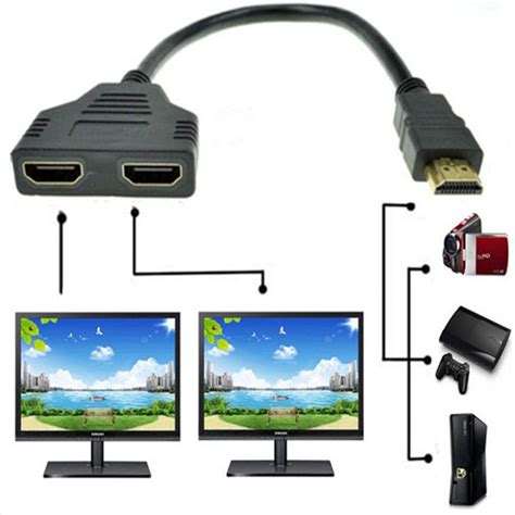 HDMI Male to Dual HDMI Female 1 to 2 Way HDMI Splitter Adapter Cable ...