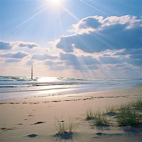 A Beach With The Sun Shining On Something Background, Cloud, Wave, Sea ...