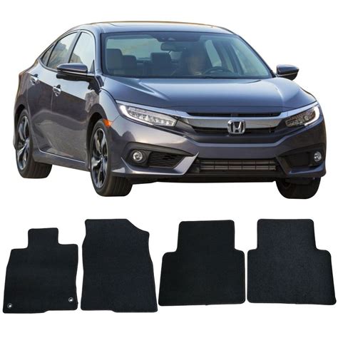 2016-2018 Honda Civic Sedan Floor Mats Carpet Front & Rear Black 4PC -Nylon - CP117BK