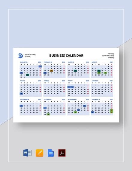 Business Calendar Template Database