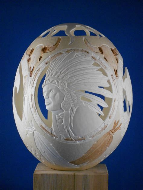 Carved Ostrich Egg Shel Indian Chief | Carved eggs, Egg art, Egg crafts